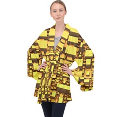 Cubes Grid Geometric 3d Square Velvet Kimono Robe