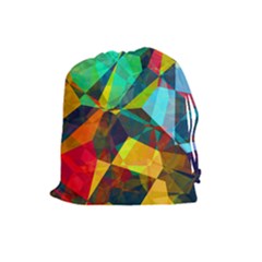 Color Abstract Polygon Background Drawstring Pouch (Large)