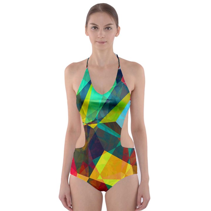 Color Abstract Polygon Background Cut-Out One Piece Swimsuit