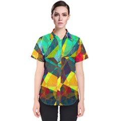 Color Abstract Polygon Background Women s Short Sleeve Shirt