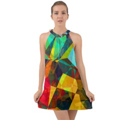 Color Abstract Polygon Background Halter Tie Back Chiffon Dress by HermanTelo