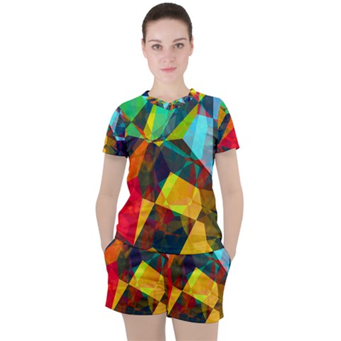 Color Abstract Polygon Background Women s Tee And Shorts Set by HermanTelo