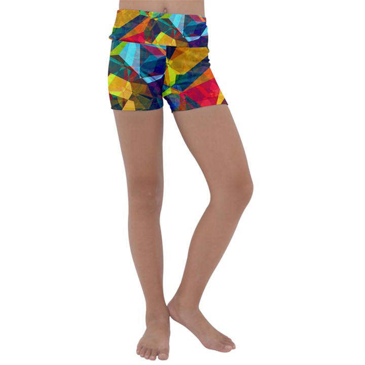 Color Abstract Polygon Background Kids  Lightweight Velour Yoga Shorts