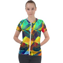 Color Abstract Polygon Background Short Sleeve Zip Up Jacket