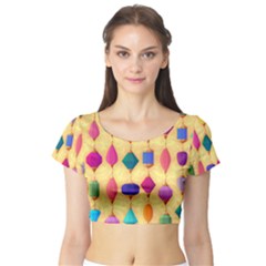 Colorful Background Stones Jewels Short Sleeve Crop Top