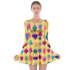 Colorful Background Stones Jewels Long Sleeve Skater Dress