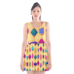 Colorful Background Stones Jewels Scoop Neck Skater Dress