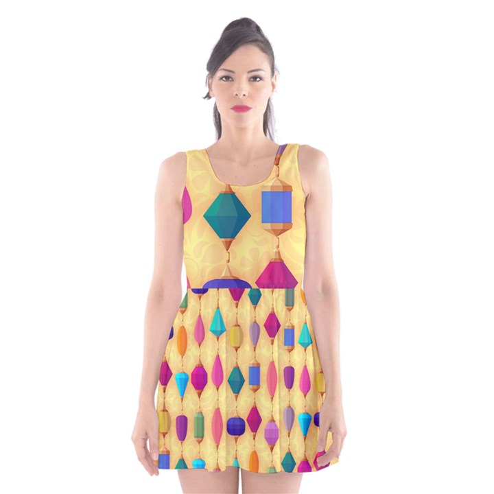 Colorful Background Stones Jewels Scoop Neck Skater Dress