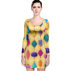 Colorful Background Stones Jewels Long Sleeve Velvet Bodycon Dress