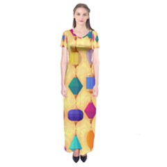 Colorful Background Stones Jewels Short Sleeve Maxi Dress