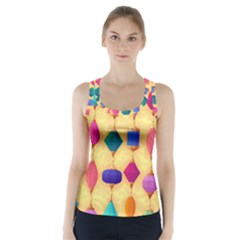 Colorful Background Stones Jewels Racer Back Sports Top