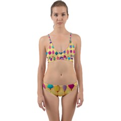 Colorful Background Stones Jewels Wrap Around Bikini Set