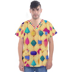 Colorful Background Stones Jewels Men s V-neck Scrub Top