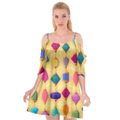 Colorful Background Stones Jewels Cutout Spaghetti Strap Chiffon Dress