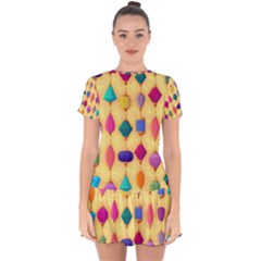 Colorful Background Stones Jewels Drop Hem Mini Chiffon Dress