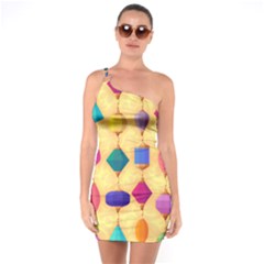 Colorful Background Stones Jewels One Soulder Bodycon Dress