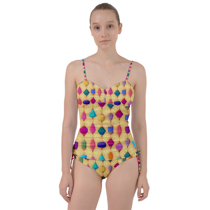 Colorful Background Stones Jewels Sweetheart Tankini Set