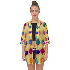 Colorful Background Stones Jewels Open Front Chiffon Kimono