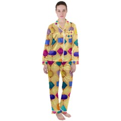 Colorful Background Stones Jewels Satin Long Sleeve Pyjamas Set