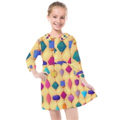 Colorful Background Stones Jewels Kids  Quarter Sleeve Shirt Dress