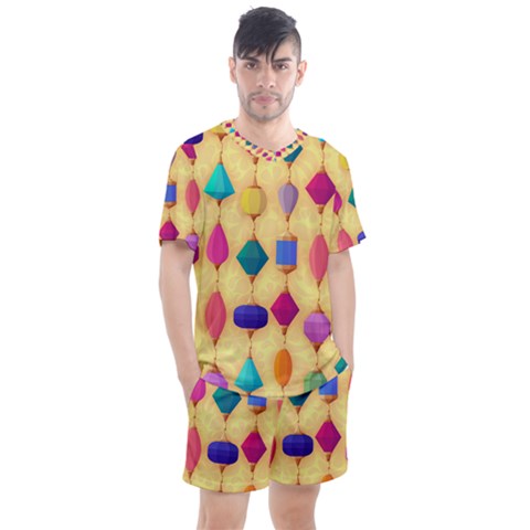 Colorful Background Stones Jewels Men s Mesh Tee And Shorts Set by HermanTelo