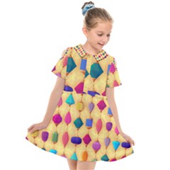 Colorful Background Stones Jewels Kids  Short Sleeve Shirt Dress