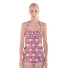 Colorful Background Abstract Boyleg Halter Swimsuit 