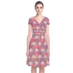 Colorful Background Abstract Short Sleeve Front Wrap Dress