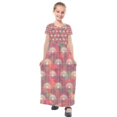 Colorful Background Abstract Kids  Short Sleeve Maxi Dress