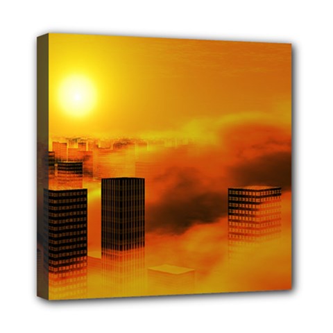 City Sun Clouds Smog Sky Yellow Mini Canvas 8  X 8  (stretched) by HermanTelo