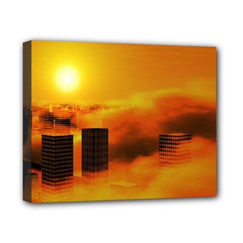 City Sun Clouds Smog Sky Yellow Canvas 10  X 8  (stretched) by HermanTelo