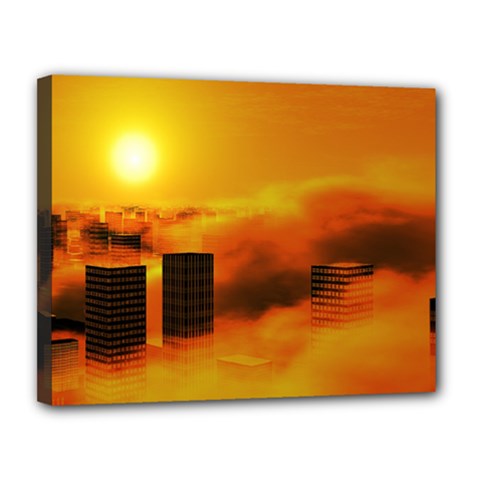 City Sun Clouds Smog Sky Yellow Canvas 14  X 11  (stretched) by HermanTelo