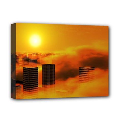 City Sun Clouds Smog Sky Yellow Deluxe Canvas 16  X 12  (stretched)  by HermanTelo