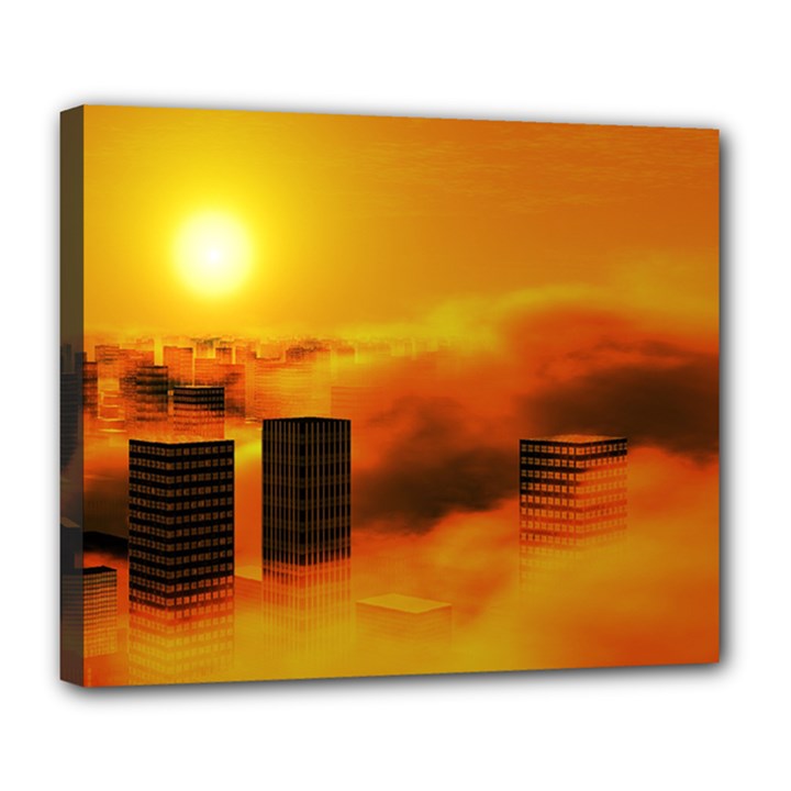 City Sun Clouds Smog Sky Yellow Deluxe Canvas 24  x 20  (Stretched)