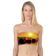 City Sun Clouds Smog Sky Yellow Bandeau Top