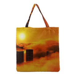 City Sun Clouds Smog Sky Yellow Grocery Tote Bag by HermanTelo