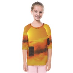 City Sun Clouds Smog Sky Yellow Kids  Quarter Sleeve Raglan Tee