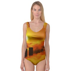 City Sun Clouds Smog Sky Yellow Princess Tank Leotard  by HermanTelo