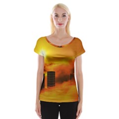 City Sun Clouds Smog Sky Yellow Cap Sleeve Top