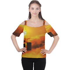 City Sun Clouds Smog Sky Yellow Cutout Shoulder Tee