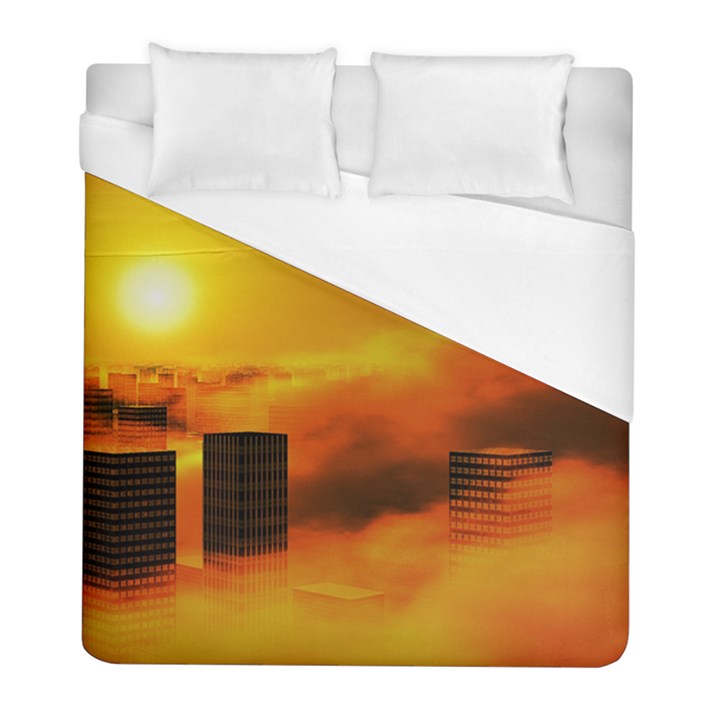 City Sun Clouds Smog Sky Yellow Duvet Cover (Full/ Double Size)