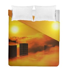 City Sun Clouds Smog Sky Yellow Duvet Cover Double Side (full/ Double Size)