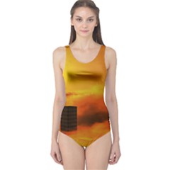 City Sun Clouds Smog Sky Yellow One Piece Swimsuit