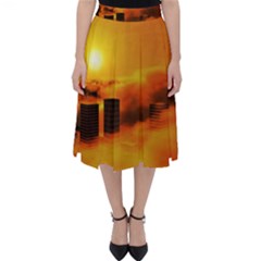 City Sun Clouds Smog Sky Yellow Classic Midi Skirt