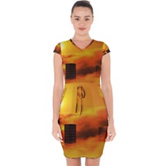 City Sun Clouds Smog Sky Yellow Capsleeve Drawstring Dress 