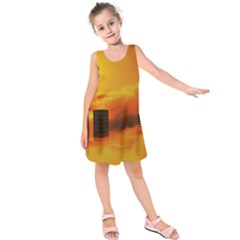 City Sun Clouds Smog Sky Yellow Kids  Sleeveless Dress by HermanTelo