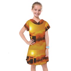 City Sun Clouds Smog Sky Yellow Kids  Drop Waist Dress