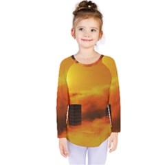 City Sun Clouds Smog Sky Yellow Kids  Long Sleeve Tee