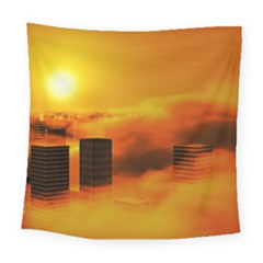 City Sun Clouds Smog Sky Yellow Square Tapestry (large) by HermanTelo