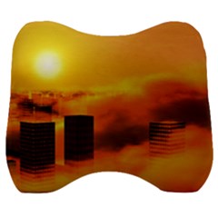 City Sun Clouds Smog Sky Yellow Velour Head Support Cushion